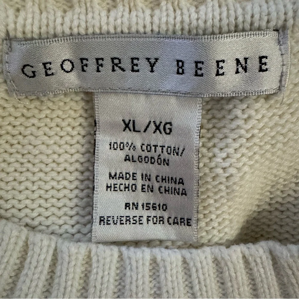 Vintage Geoffrey Beene Cotton Crewneck Sweater‎ Cream Gray XL